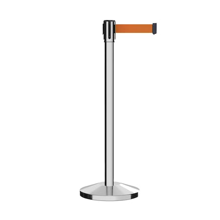 Retractable Belt Barrier Stanchion, 2 Pol.Steel Post  7.5'Orange Belt